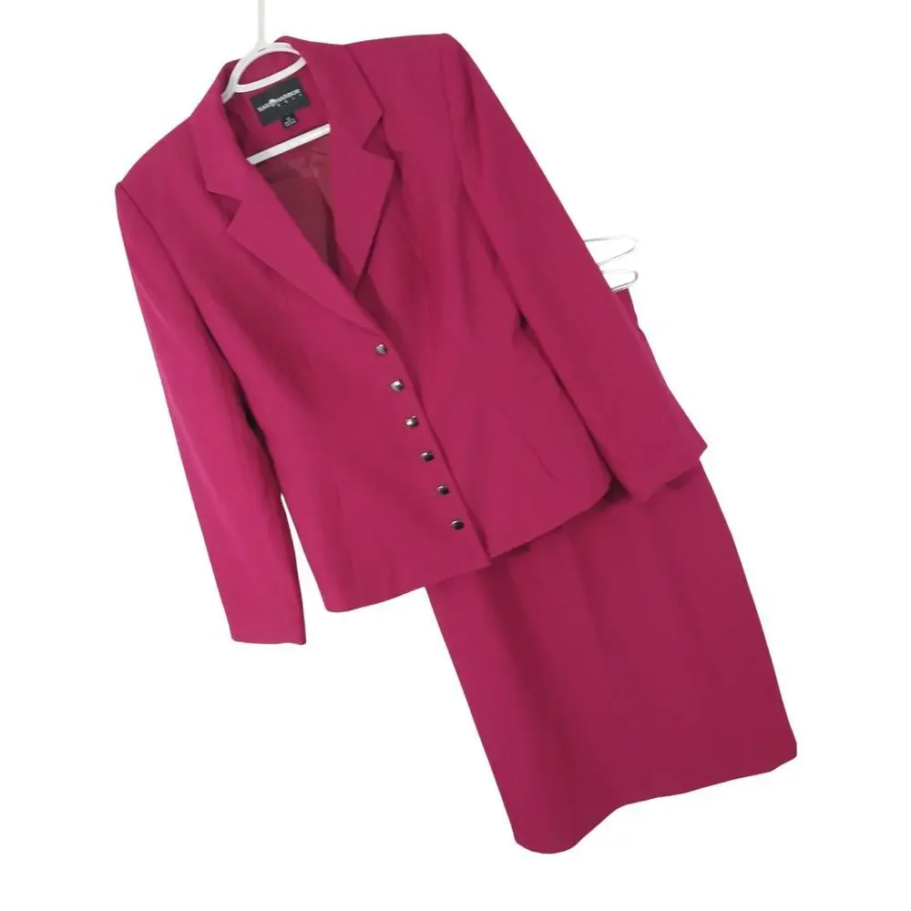 SAG HARBOR! FUSCHIA PINK, 6 BUTTON, 2 PC SKIRT & JACKET, BLAZER SUIT SET! SZ 10